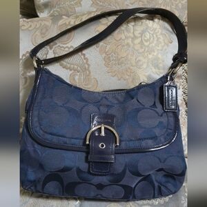 Coach Soho Hobo convertible bag in Navy signature jacq. navy leather silver hw